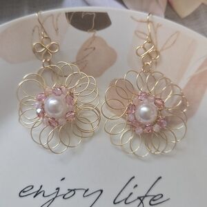 Chic Gold and Pink Floral Earrings
